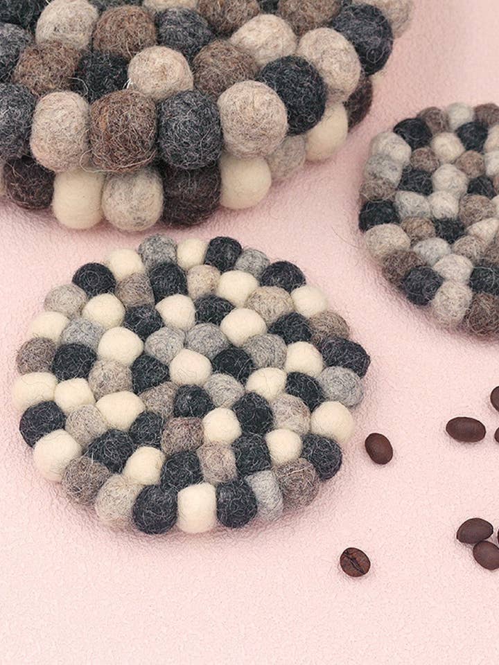 Handmade Wool Felt Ball Coaster for wholesale by Fodory