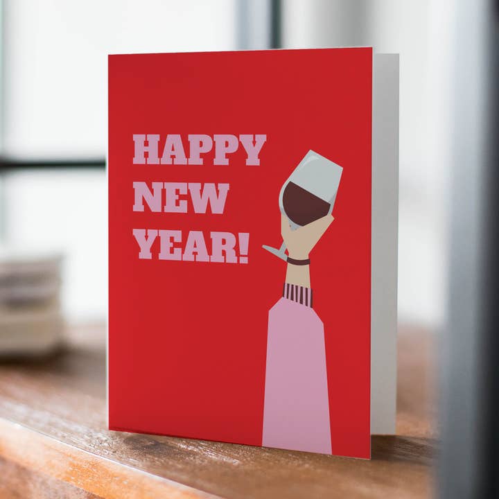 Happy New Year Greeting Card : Wine Lover's New Year Card for wholesale by CardCraft