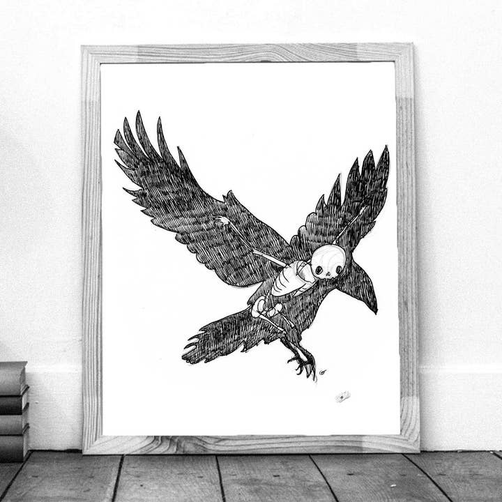 Cat Rocketship - Wholesale Art Print - Crow Skeleton Wall Art - 8x10, 5x7 Print2