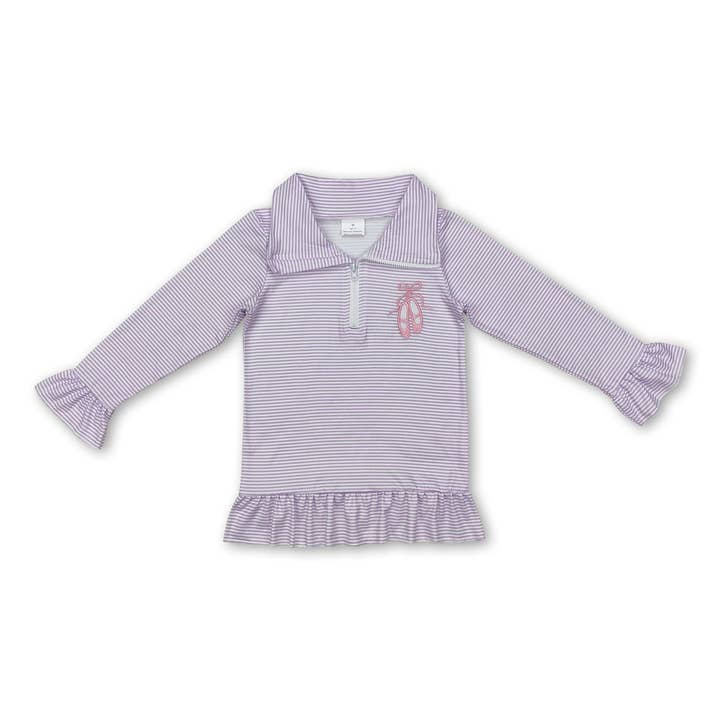 Purple stripe dance shoes ruffle baby girls zip pullover for wholesale by Yawoo Garments