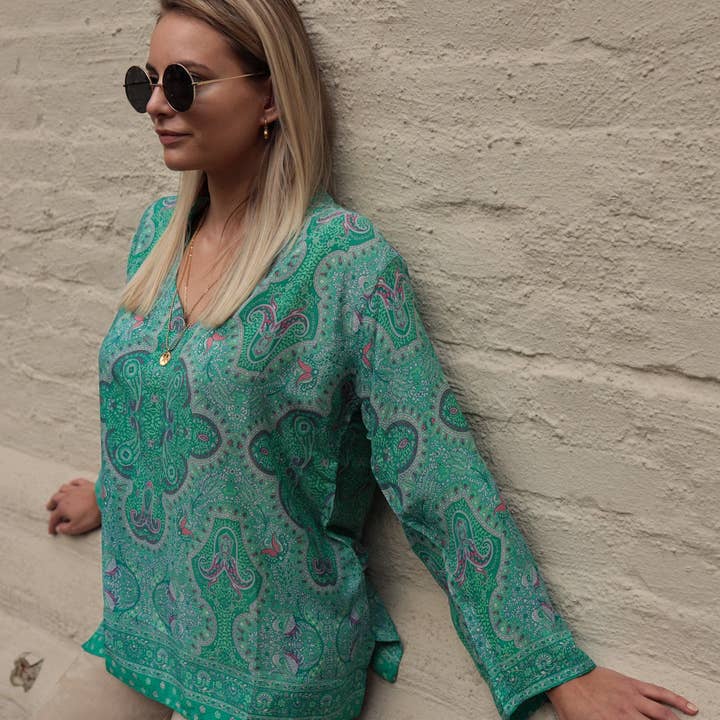 Silkebluse - Kashmir Island Blue for wholesale by Camilla Øhrling Jewelry