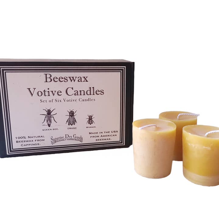 Six Luxury Beeswax Votive Candles for wholesale by Superior Dry Goods