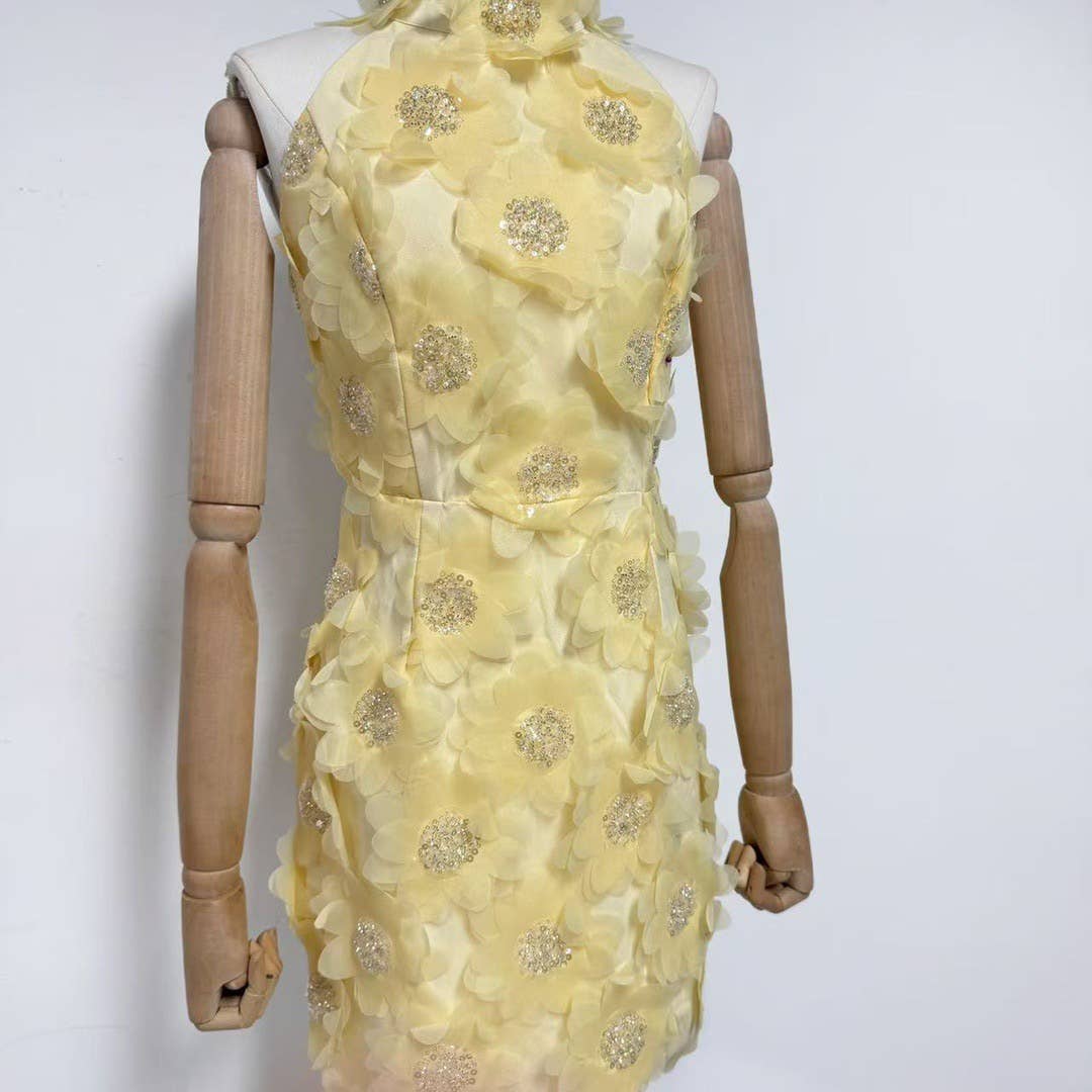 Productseeker - Wholesale Dress - Women's - DR751Y Halter Neck Sequin 3D Floral Backless Mini Dress27