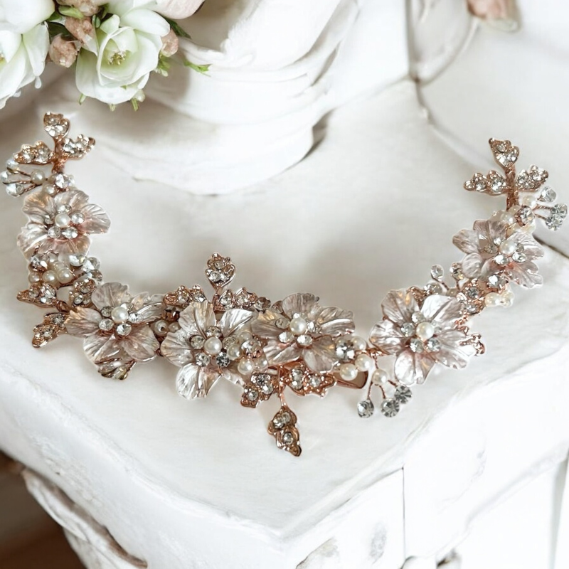 Athena Bridal Jewellery – wholesale Fashion headband – women's – ATHENA - FLORAL ROMANCE EXQUISITE HEADPIECE - PINK HP2271