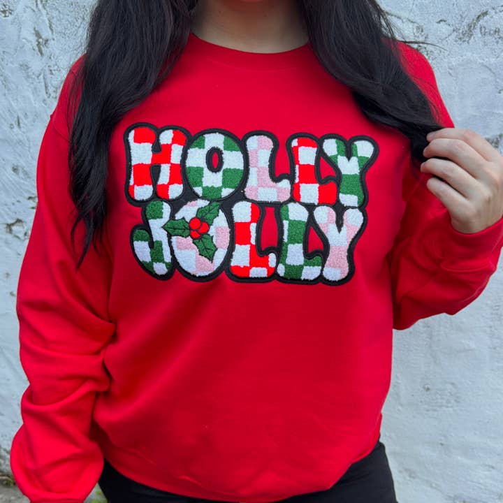 Holly Jolly Patch Graphic Crewneck for wholesale by Festivitees