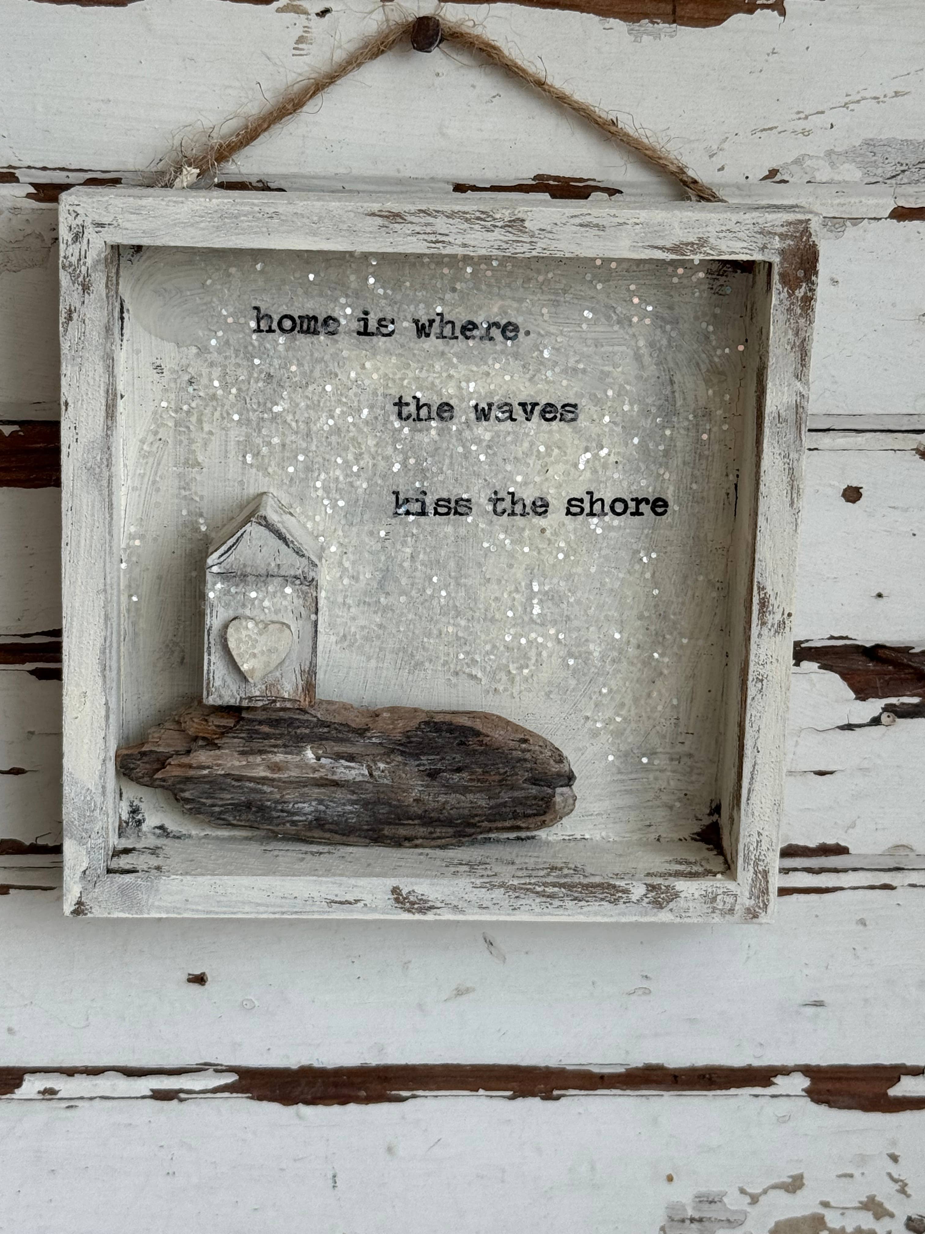 UnfiniSHEd - Wholesale Wall Sign - Driftwood Tiny House art shadowbox : Waves Kiss shore 5