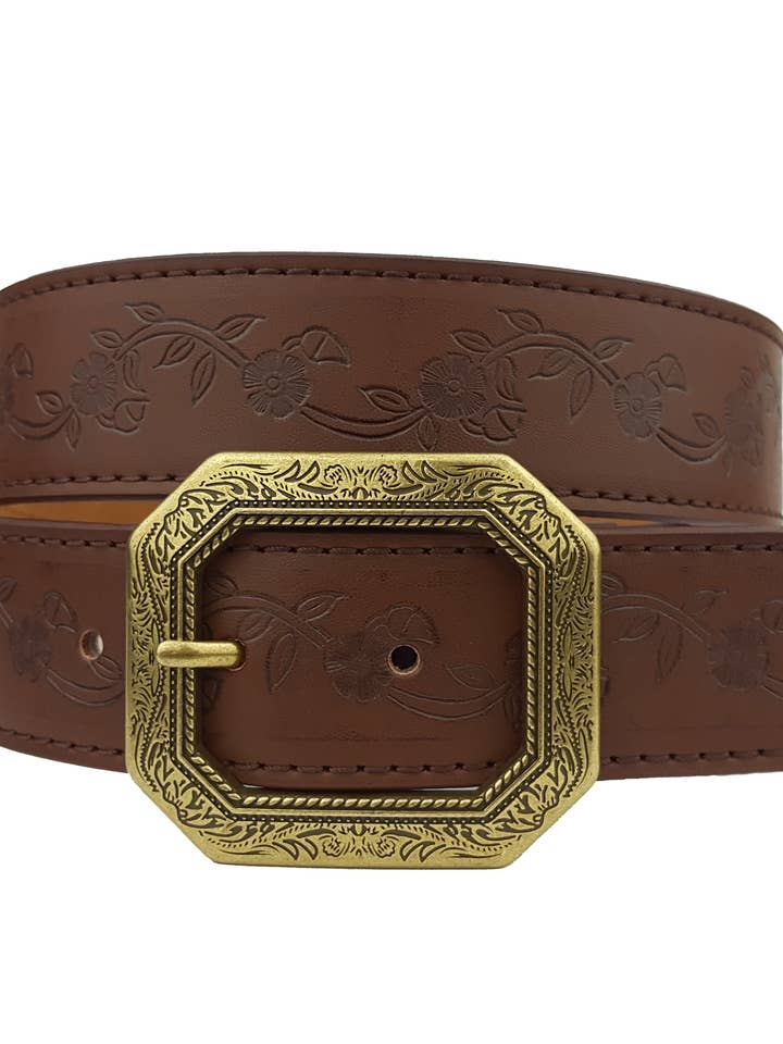 Western Etched Buckle embossed in small floral pattern for wholesale by Axesoria West