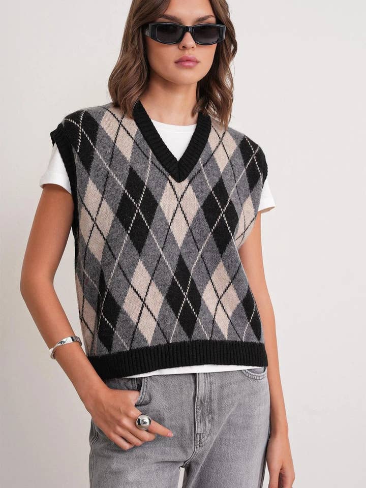 Colete de Malha com Padrão Argyle por atacado de Hoxton Gal