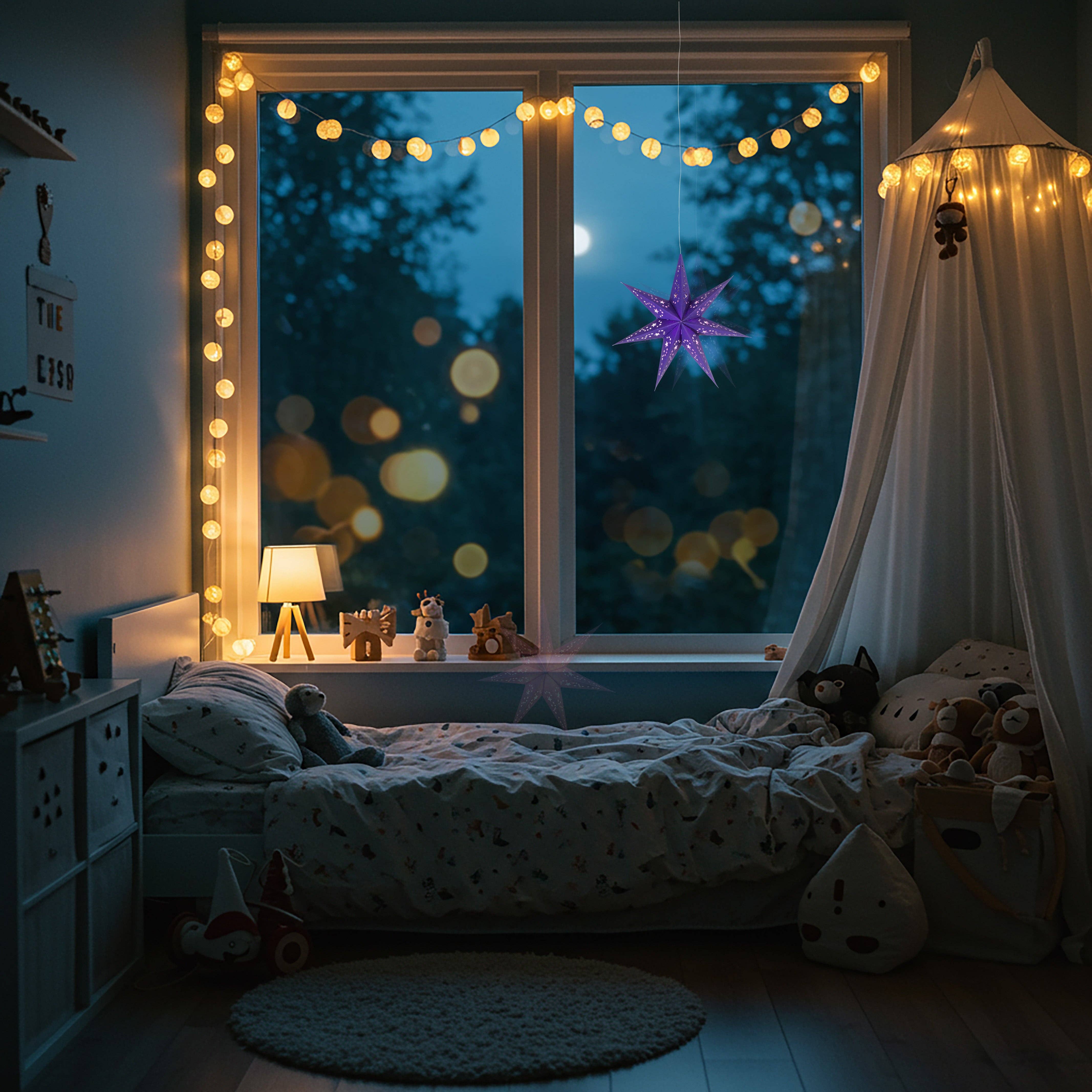 Artschatz LLC – Engroshandel Papirlampe – Twinkle Star 7 Punkt 9" Mørk Lilla - Papirstjernelys5