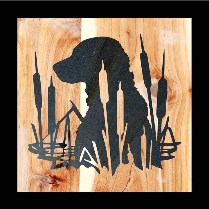 Panneau métallique de chasse en forme de chien en quenouilles pour la vente par Designed With Sparks