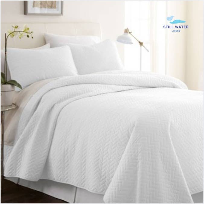 3-Piece Herring Quilted Coverlet Set by Still Water Linens for wholesale by Still Water Linens