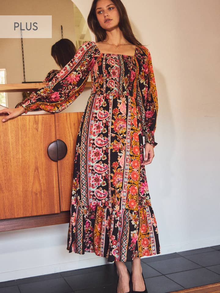 Plus Floral Printed Bohemian Maxi Dress for wholesale by Oddi