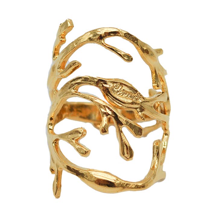 Stainless gold seaweed ring for wholesale by Lotta Djossou Paris
