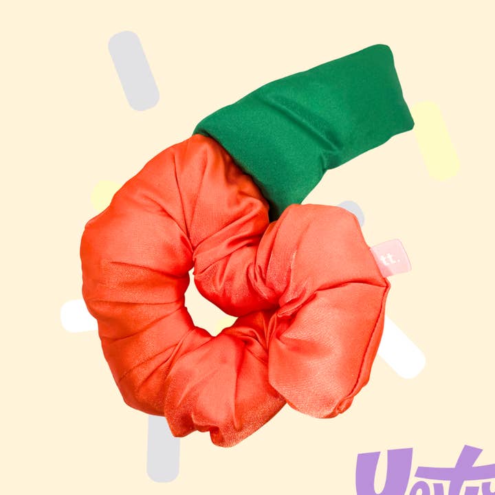 Halloween-Themed Scrunchies (Pumpkin, Red Devil, and Purple) for wholesale by Unity Co