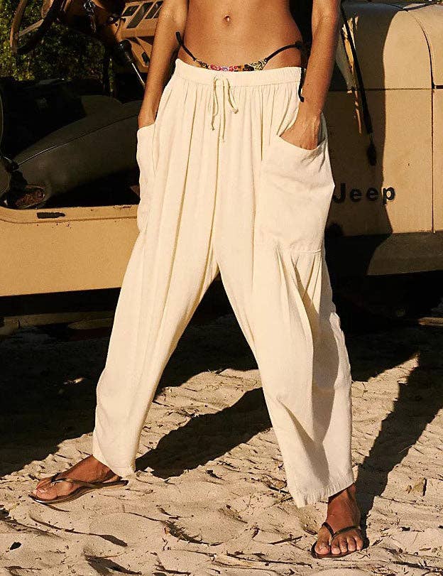 Dipped Shop – wholesale Pants – Women's – Solid Color String Elastic Waist Loose Pants DP25D6627