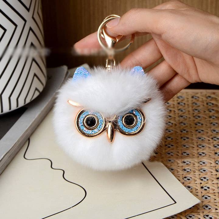 FurDecoration - Wholesale Keychain – Women's - Adorable Rex Rabbit Fur Owl Keychain1