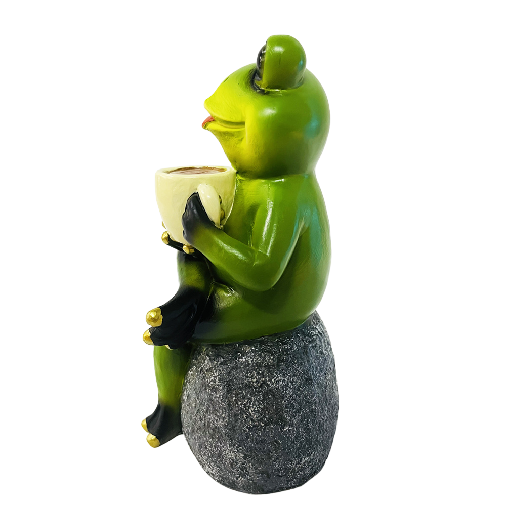 OrnamentallyYou – wholesale Decorative figurine – Coffee Drinking Frog Garden Statue with Funny Quote6