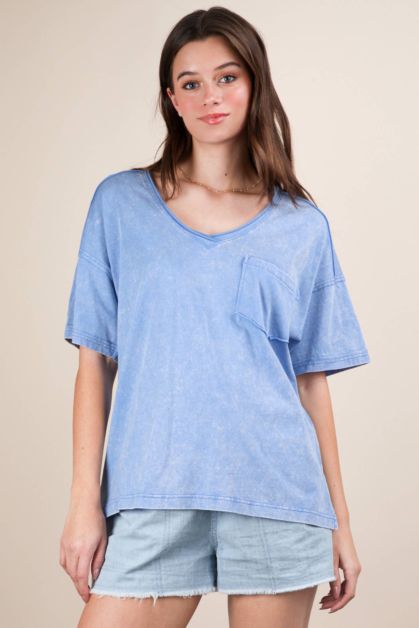 VERY J – Top de malha - Mulher por atacado – NT11966-Top de Malha com Decote em V Lavado a Mineral13