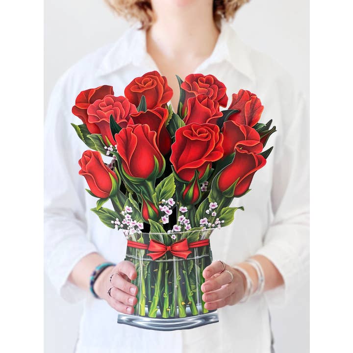 FreshCut Paper LLC - Wholesale Everyday Greeting Card - Red Roses (8 Pop-up Greeting Cards)
