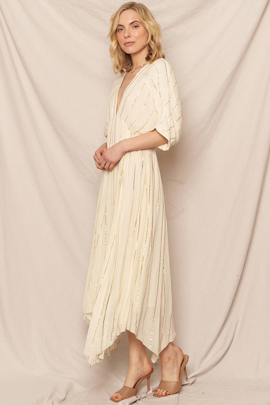 En Crème - Vente Robe – femme - Robe midi rayée à sequins8