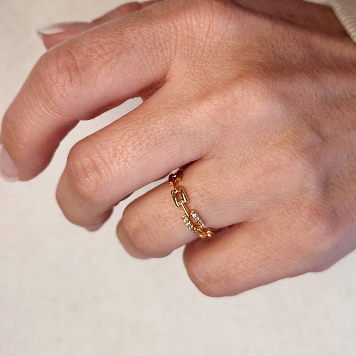 GoldFi - Wholesale Multi-Stone Ring - 18k Gold Filled Chain Link CZ Ring