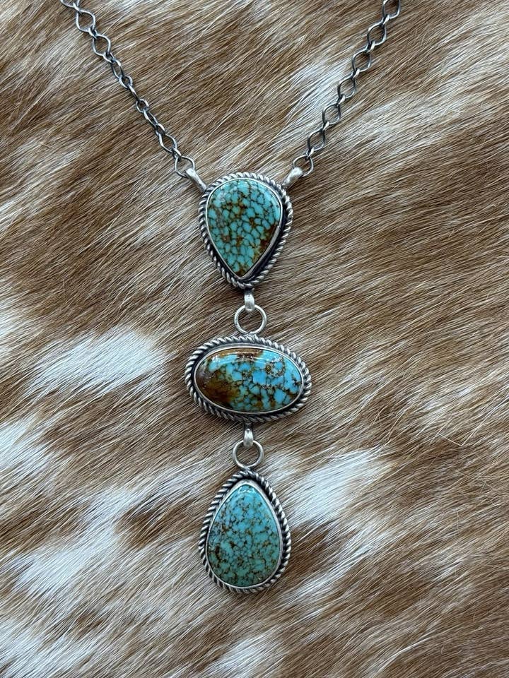 Infödd Navajo Handgjord Sterling Silver Kingman Turkos Lariat Halsband 18” för wholesale av Native City Jewelry