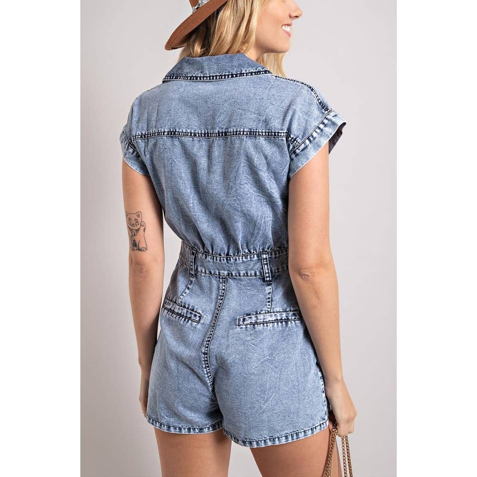 Coloring You – wholesale Byxdress - Dam – DENIM KRAGE KNAPPEN NER ROMPER8
