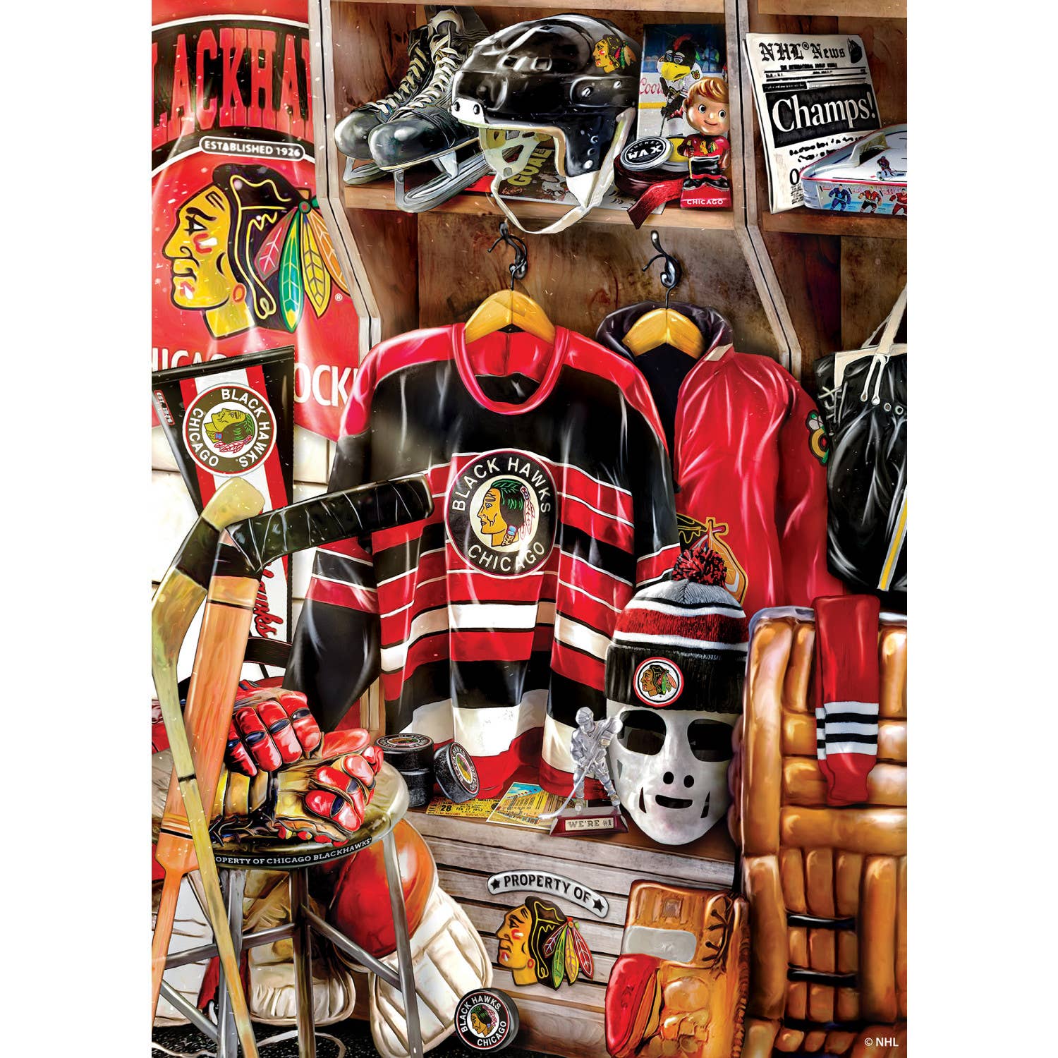 Masterpieces Puzzles - Wholesale Puzzle - Adult - Chicago Blackhawks - Locker Room 500 Piece Puzzle1