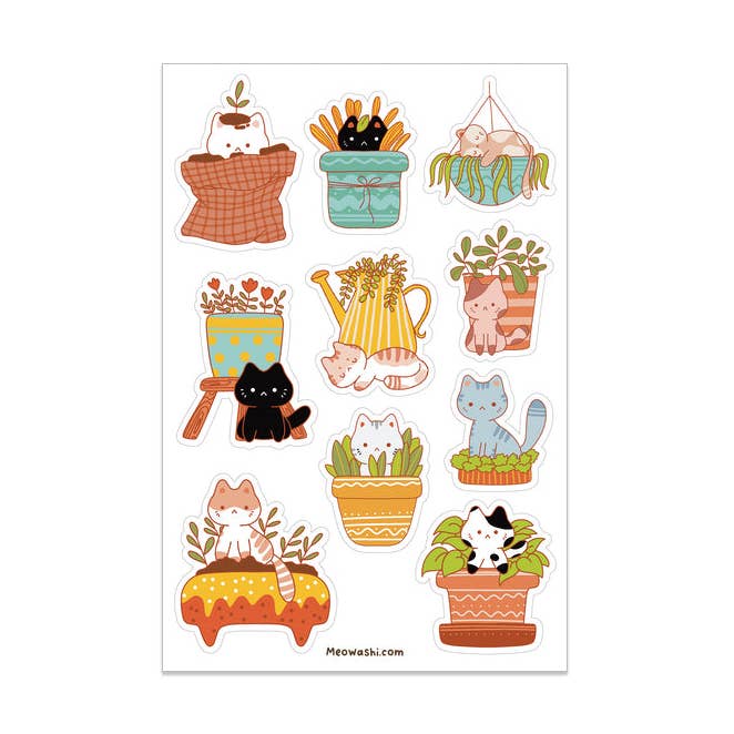 Folha autocolante para gato e vaso por atacado de Meowashi Studio
