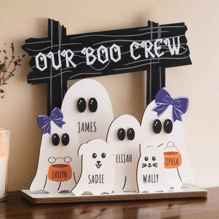 Houten Halloween Boo Crew Bord Voor Feestelijke Familiedecoratie D08 voor wholesale door BearCrafts