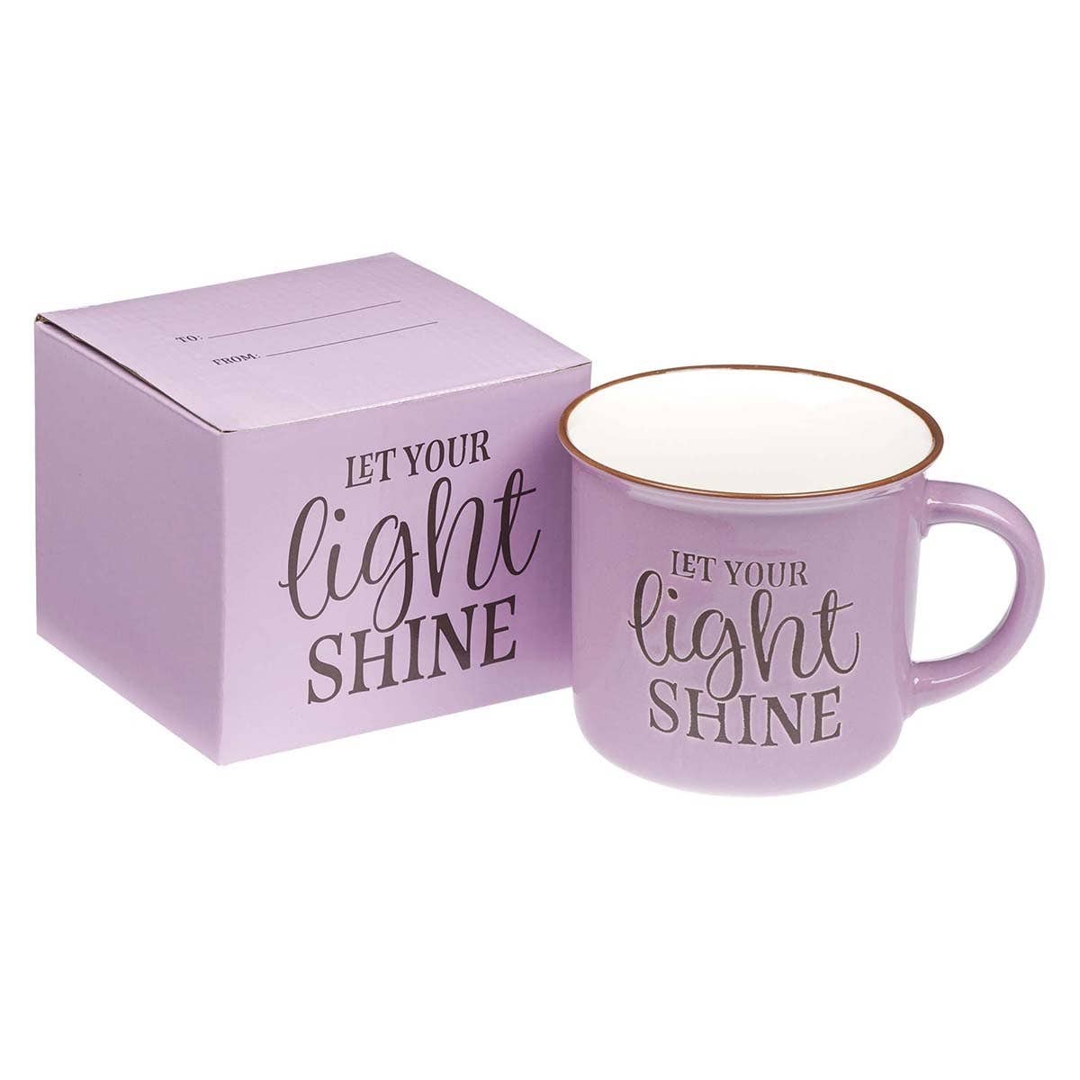 Christian Art Gifts - Wholesale Coffee Mug - Mug Camp Purple/White Let Your Light Shine2