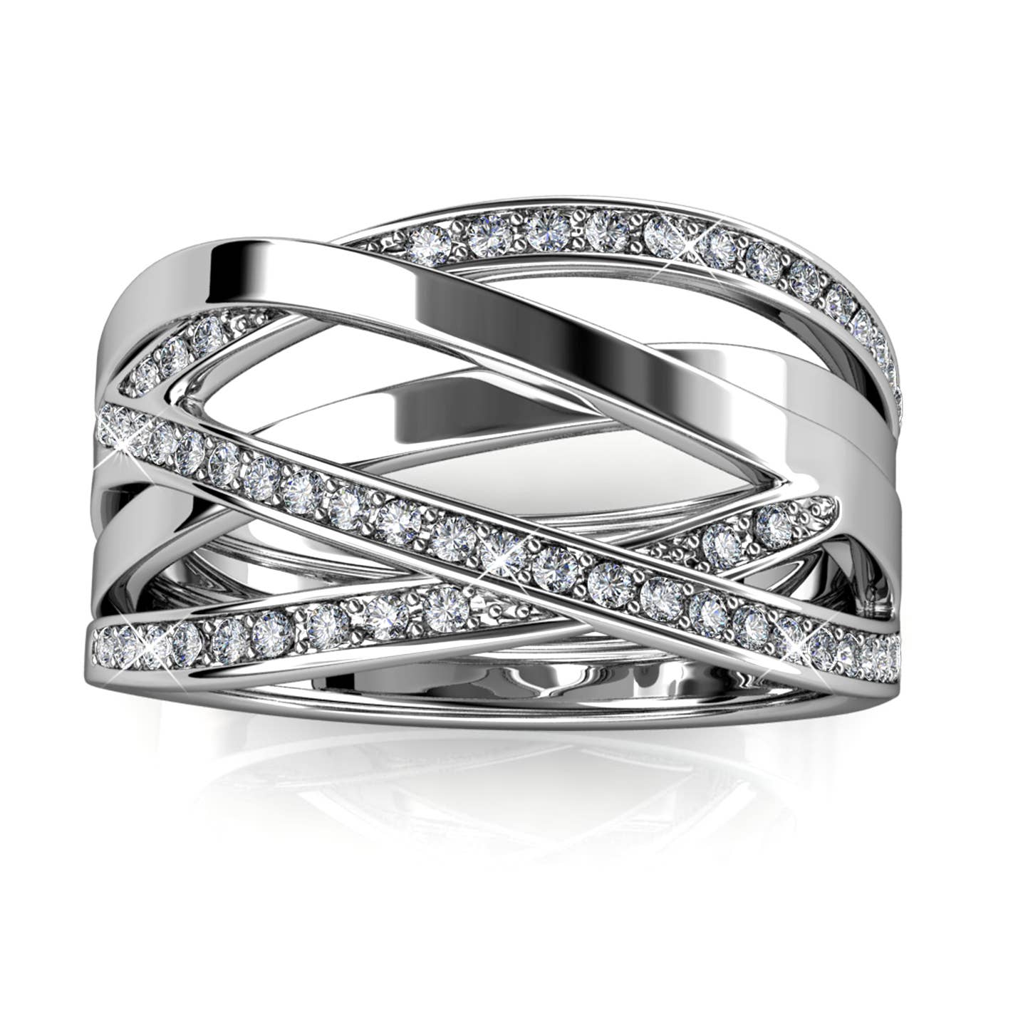 CARALI / MYC Paris - Wholesale Multi-Stone Ring - Criss Cross Ring - Silver and Crystal2