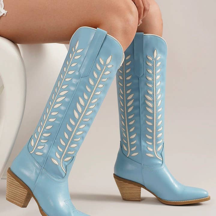 Bottes hautes western à talon bloc découpé pour femmes Beast Fashion GLENDA-07 - Pack de 12 paires - 60,55/pair pour la vente par Mars Sky Shoes Wholesale