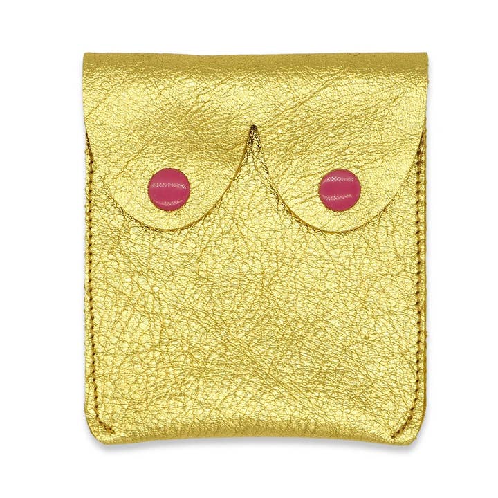 'Alkemest - Wholesale Coin Purse - Women's - Metallic Golden Boobies Pouch: Leather Feminist Coin Purse