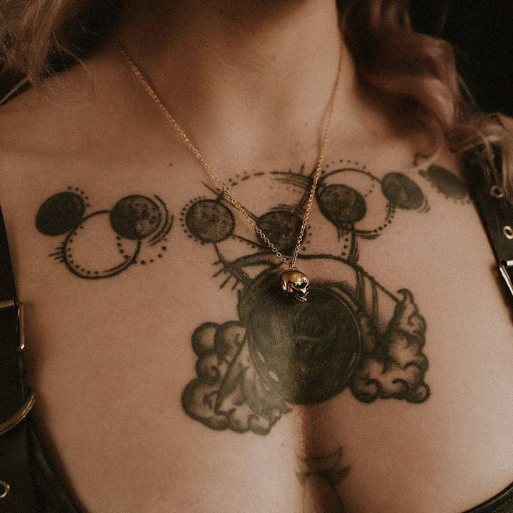Mysticum Luna - Wholesale Pendant/Charm Necklace - Gold Hel Skull Necklace