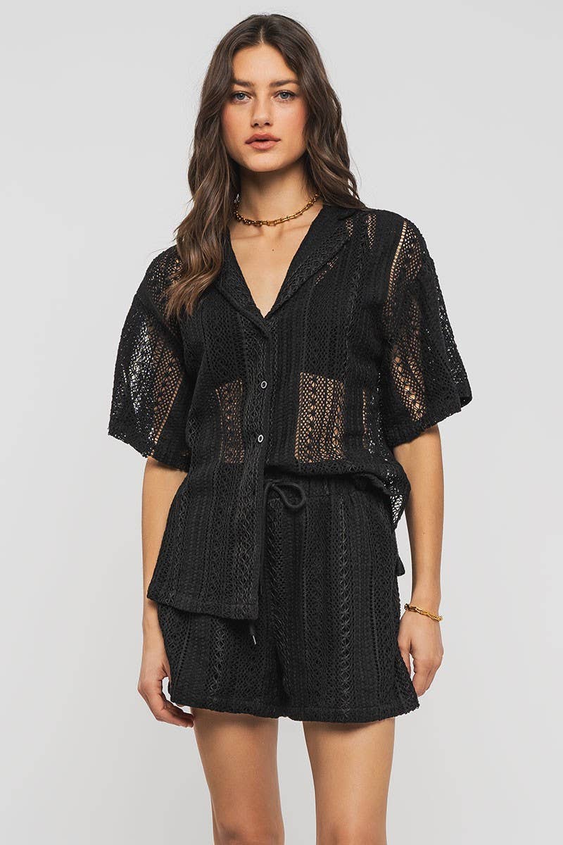 Urban Daizy - Wholesale Shorts - Women's - Bohemian Crochet Knit Drawstring Elastic Waist Pocket Shorts4