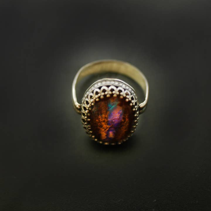Hi Octane | SilverBotanica – Anel de cocktail/declaração por atacado – Anel de opala de fogo em prata esterlina