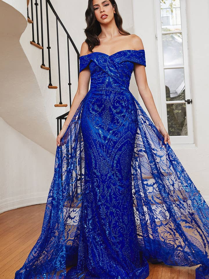 Off The Shoulder Lace Gown With Over Skirt for wholesale by Tux-USA®