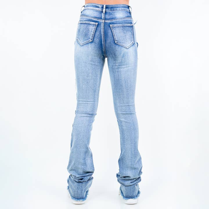 American Bazi – Engroshandel Jeans - Dame – DENIM PATCHWORK STABLEDE JEANS-RJH210512