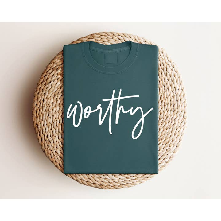 Fox and Owl Apparel-Graphic Tee's - Wholesale Graphic Sweatshirt - Women's - Christian Worthy Green Faith Spring Cozy Graphic Sweatshirt 2