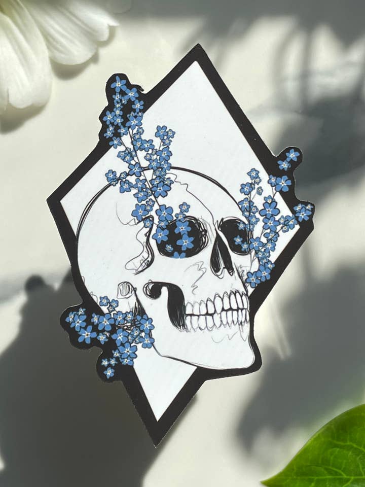 Skull Forget-Me-Not Sticker for wholesale by A Dresser Drawer