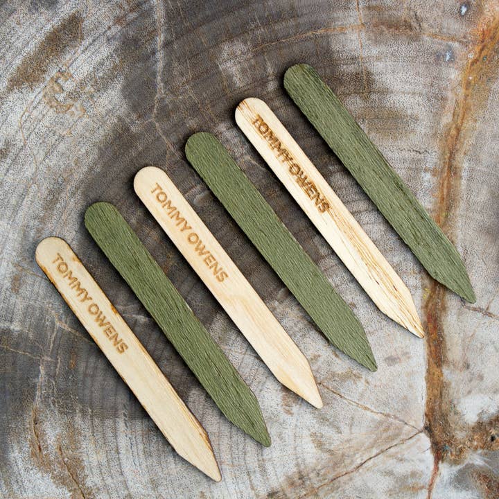 Two-Tone Ash and Green Koto Collar Stays: Natural Style & Eco-Conscious Design for wholesale by Tommy Owens