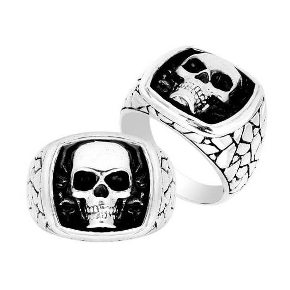 AR-9003-S Sterling Silver Beautiful Designer Skull Heritage Warrior Statement Ring for wholesale by Bali Designs