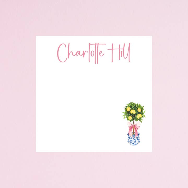 Design Carolinas - Wholesale Notepad - Watercolor Lemon Topiary in Ginger Jar & Pink Bow Note Pad4