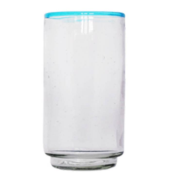 Sobremesa - Wholesale Drinking Glass/Cup - Large Aqua Rim Stacking Drinking Glass, Drinkware