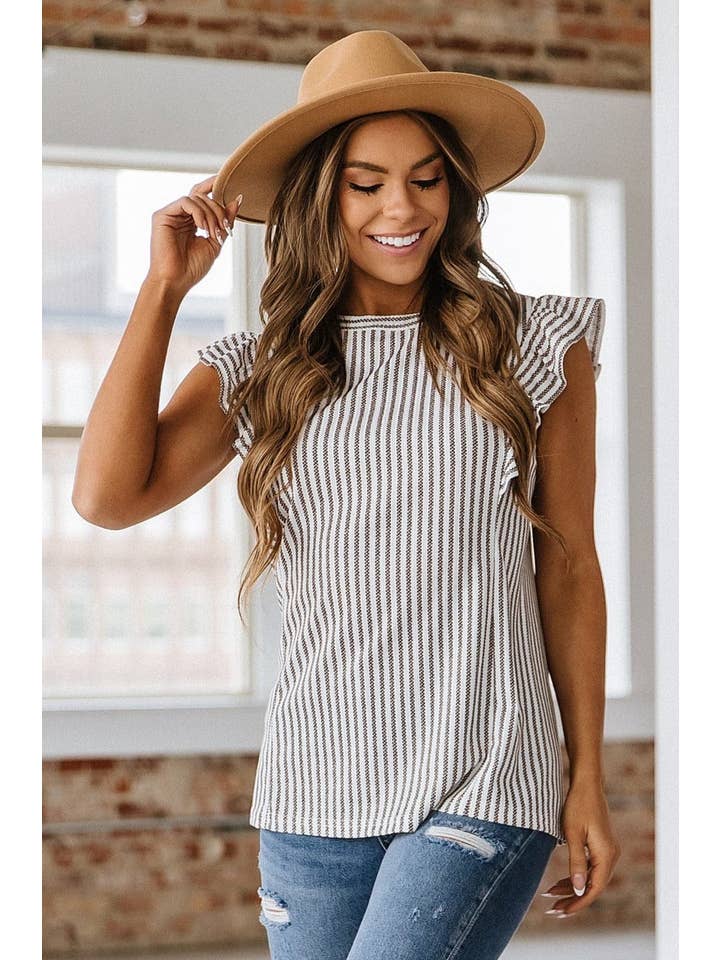 Liam & Company - Wholesale Knit Top - Women's - Priscilla Striped Ruffle Top S-2XL