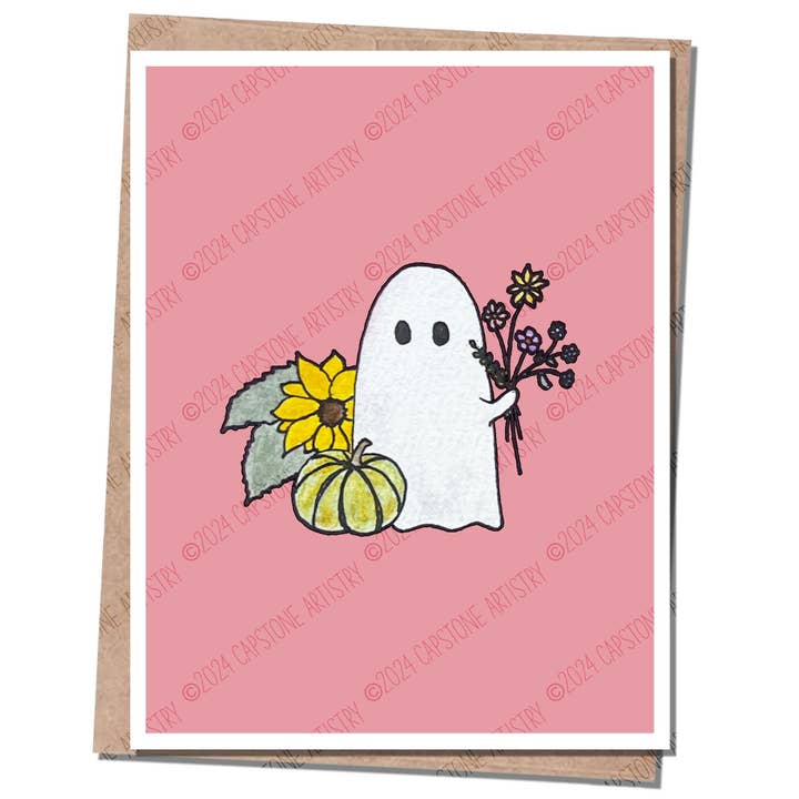 Pop Art Ghost Sunflowers Card Blank Inside w/ Envelope for wholesale by Capstone Artistry