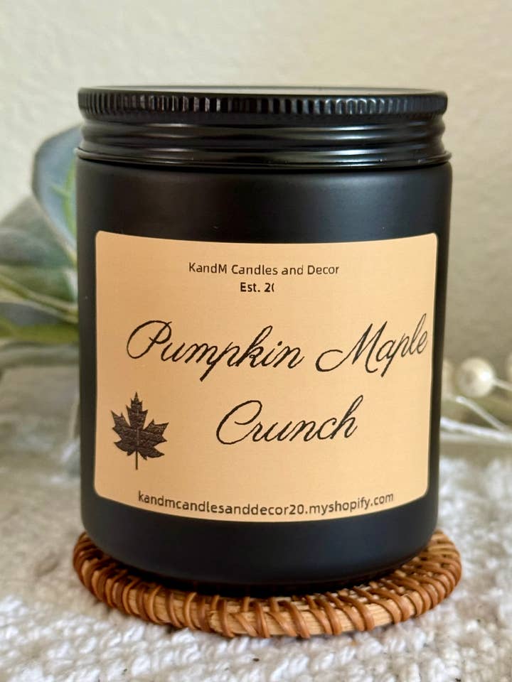 Pumpkin Maple Crunch 8 oz Candle for wholesale by KandM Candles and Decor