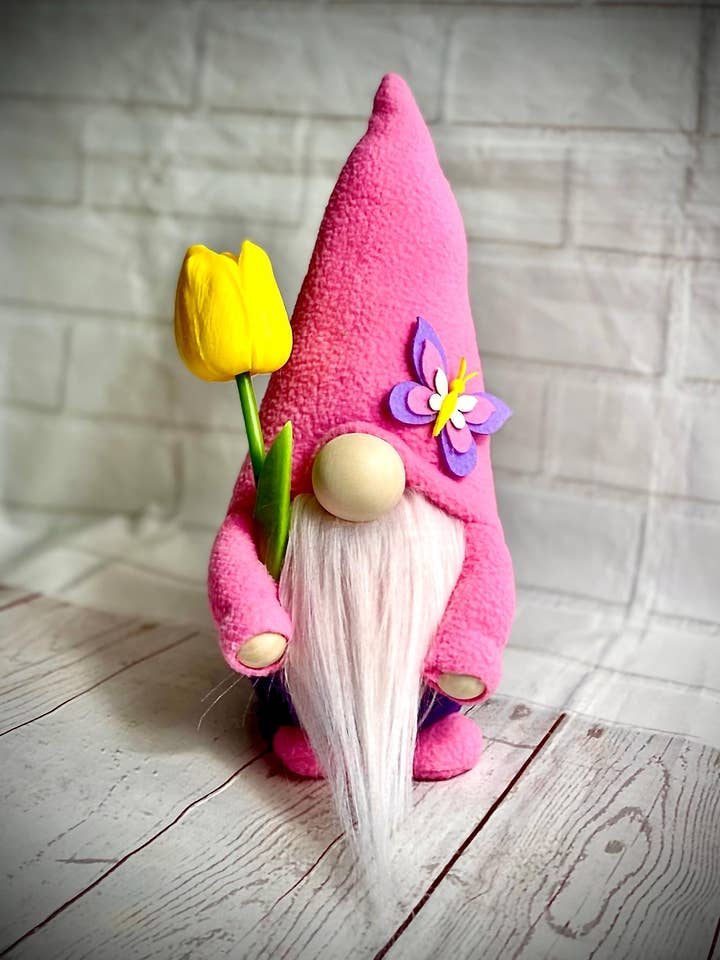 Handmade Pink Gonk with Tulip, Nordic, Gnome, Swedish Tomte for wholesale by Forever Gnomes UK Store