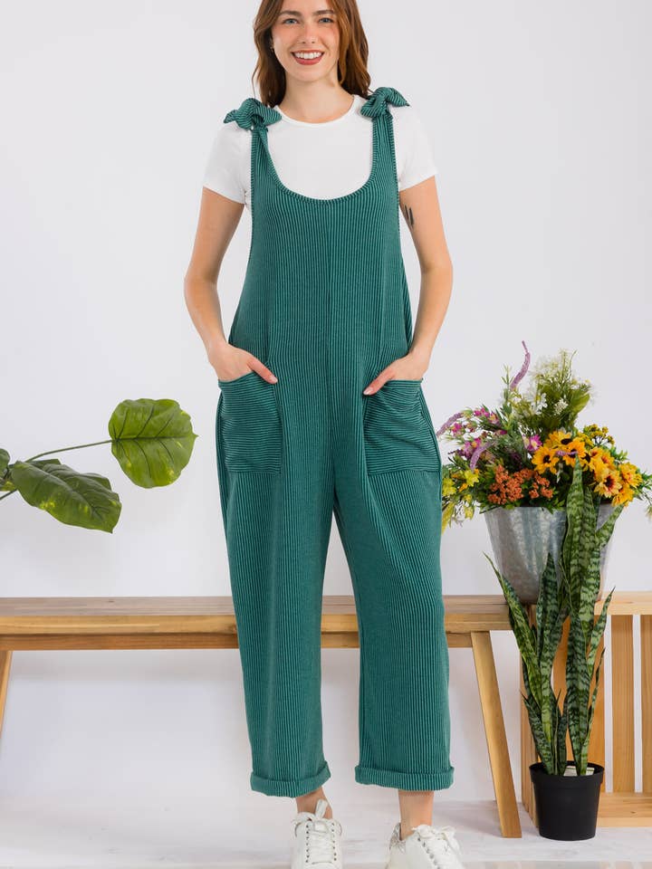 Celeste Clothing – Großhandel Jumpsuit – Damen – Plus-Size verstellbarer Rippen-Overall mit Fronttaschen - CP4387324